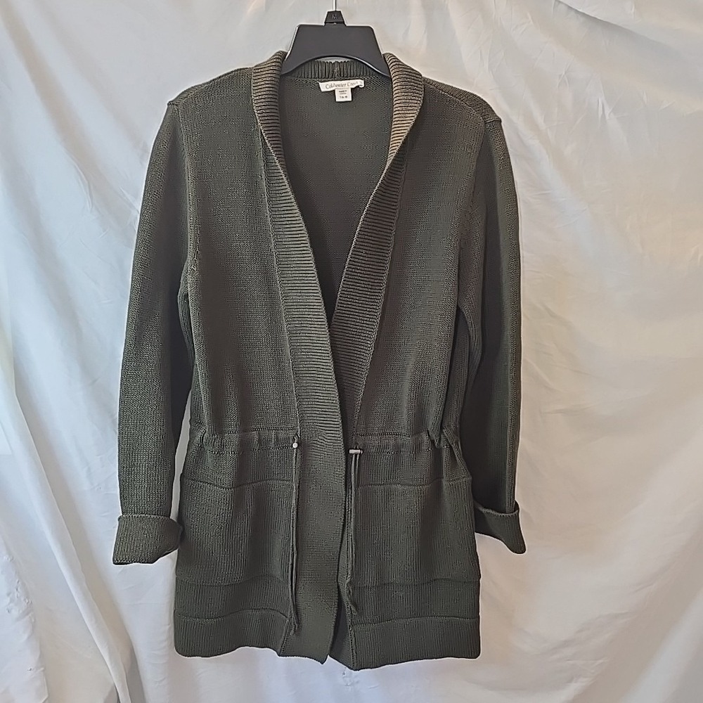 Coldwater Creek Long Sleeve Cardigan Sweater Elastic Waist W/toggles Green Sz S